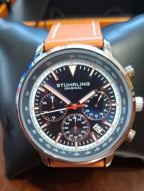 Stuhrling M17604 Mens Watch. Water Resistant, Leather Strap. ORIG. BOX NO PAPERS